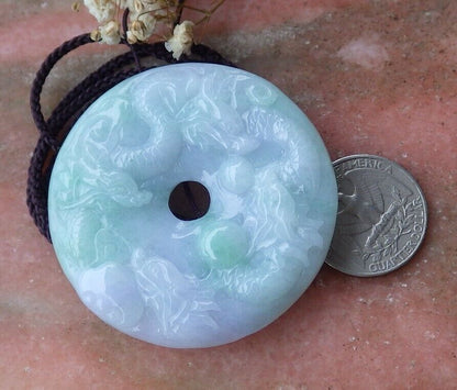 Certified Hand Carved Green Natural Myanmar Burma 100% A Jade jadeite 9 Dragon Circle Pendant Necklace