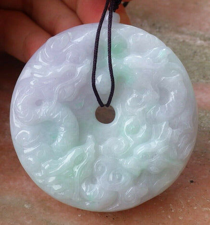 Certified Hand Carved Lavender Natural Myanmar Burma A Jade jadeite 9 Dragon Spit Bead Pendant Necklace