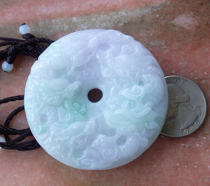 Certified Hand Carved Lavender Natural Myanmar Burma A Jade jadeite 9 Dragon Spit Bead Pendant Necklace