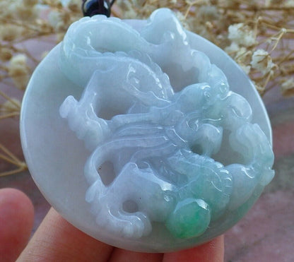 Certified Hand Carved Green Natural Burma A Jade jadeite Dragon Bead Circle Pendant Necklace