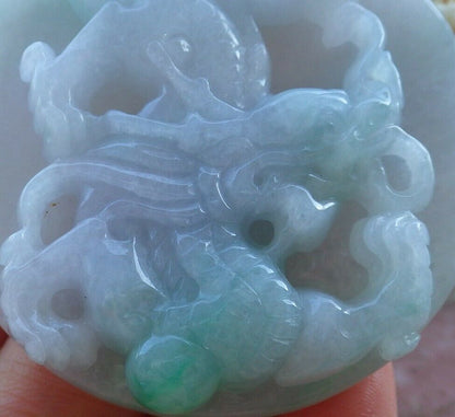 Certified Hand Carved Green Natural Burma A Jade jadeite Dragon Bead Circle Pendant Necklace