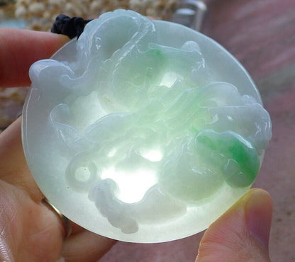 Certified Hand Carved Green Natural Burma A Jade jadeite Dragon Bead Circle Pendant Necklace