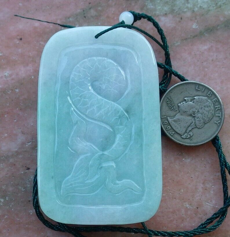 Certified Hand Carved Green Natural Myanmar Burma A Jade jadeite Dragon Lotus Flower Pendant Necklace