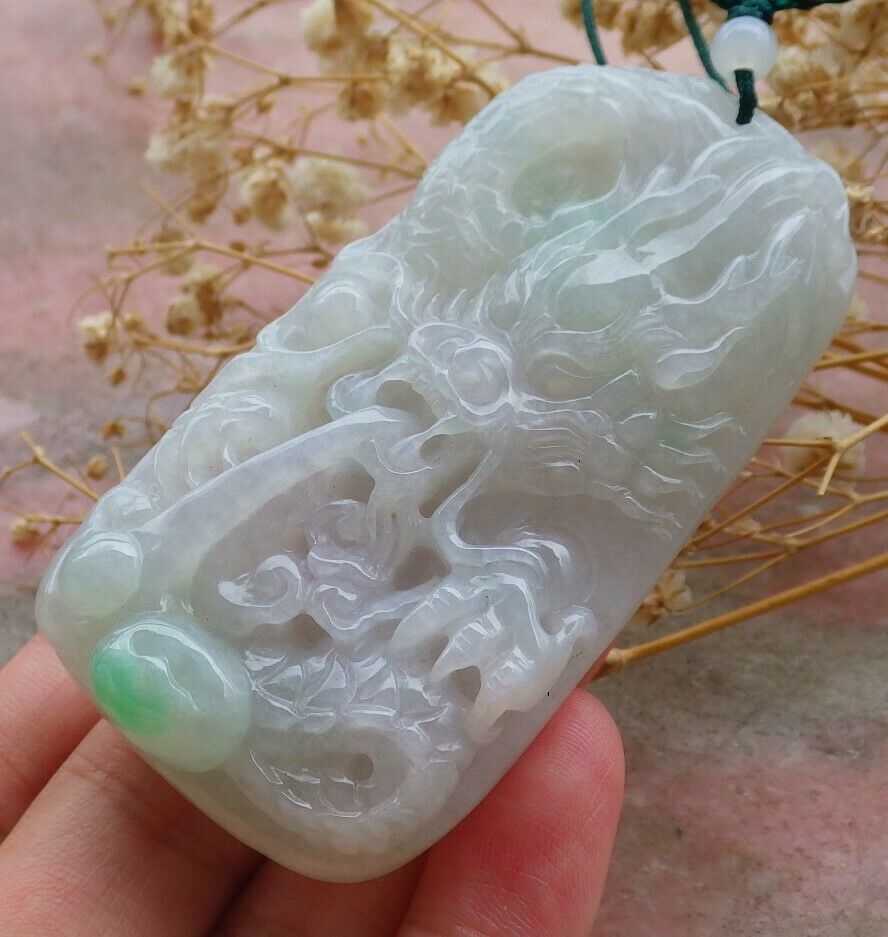 Certified Hand Carved Green Natural Myanmar Burma A Jade jadeite Dragon Spit Bead Pendant Necklace