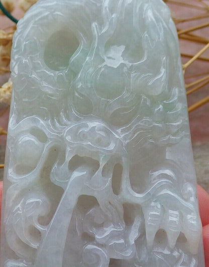 Certified Hand Carved Green Natural Myanmar Burma A Jade jadeite Dragon Spit Bead Pendant Necklace