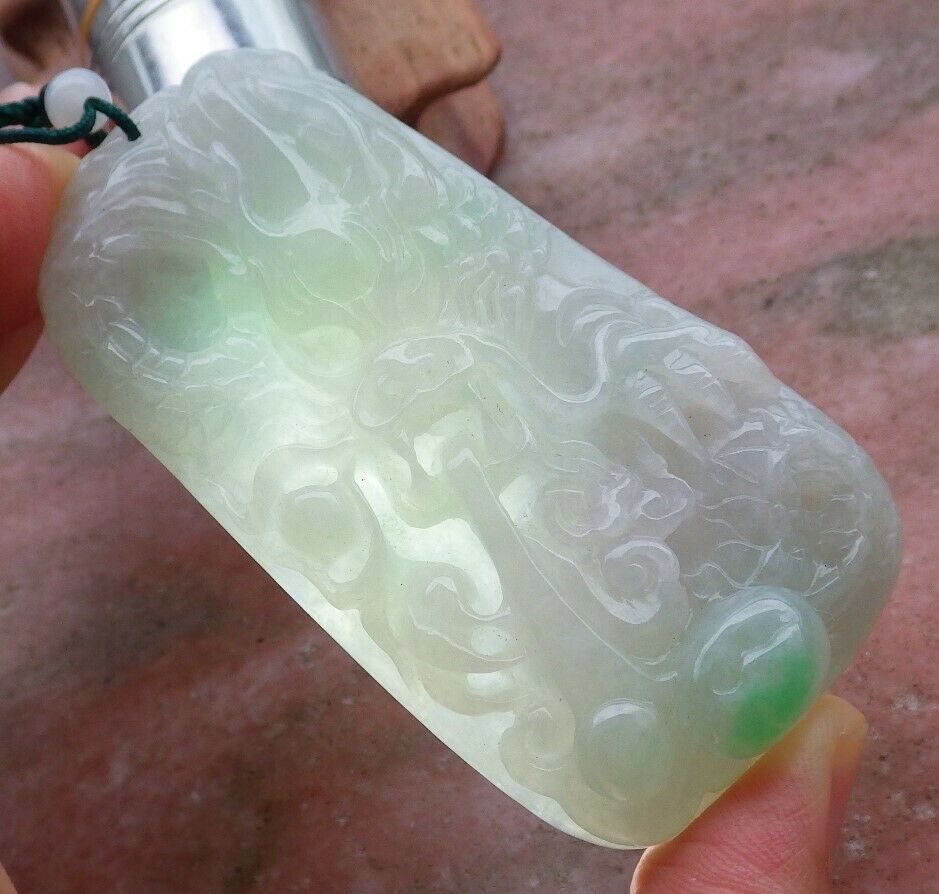Certified Hand Carved Natural Myanmar Burma A Jade jadeite Dragon Bead Lucky Amulet Pendant Necklace