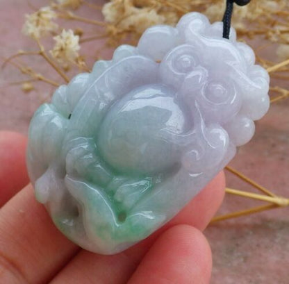 Certified Hand Carved Lavender Natural Myanmar Burma A Jade jadeite Owl Lotus Flower Pendant Necklace