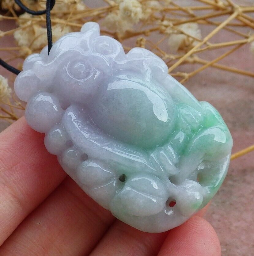 Certified Hand Carved Lavender Natural Myanmar Burma A Jade jadeite Owl Lotus Flower Pendant Necklace