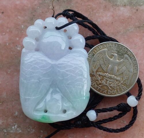 Certified Hand Carved Lavender Natural Myanmar Burma A Jade jadeite Owl Lotus Flower Pendant Necklace