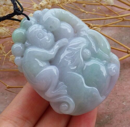 Certified Hand Carved Green Myanmar Burma Natural A Jade jadeite Elephant Monkey Pendant Necklace