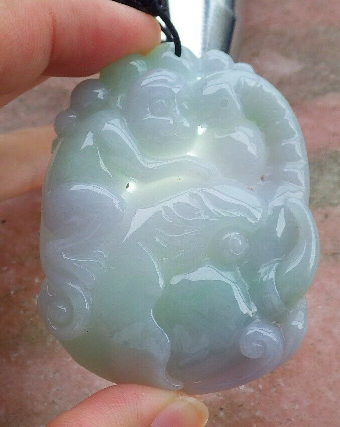 Certified Hand Carved Green Myanmar Burma Natural A Jade jadeite Elephant Monkey Pendant Necklace