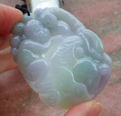 Certified Hand Carved Green Myanmar Burma Natural A Jade jadeite Elephant Monkey Pendant Necklace