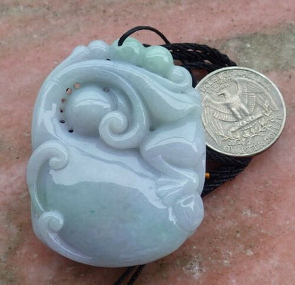 Certified Hand Carved Green Myanmar Burma Natural A Jade jadeite Elephant Monkey Pendant Necklace