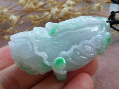 Certified Hand Carved Green Natural Myanmar Burma A Jade jadeite Lotus Flower Cabbage Pendant Necklace