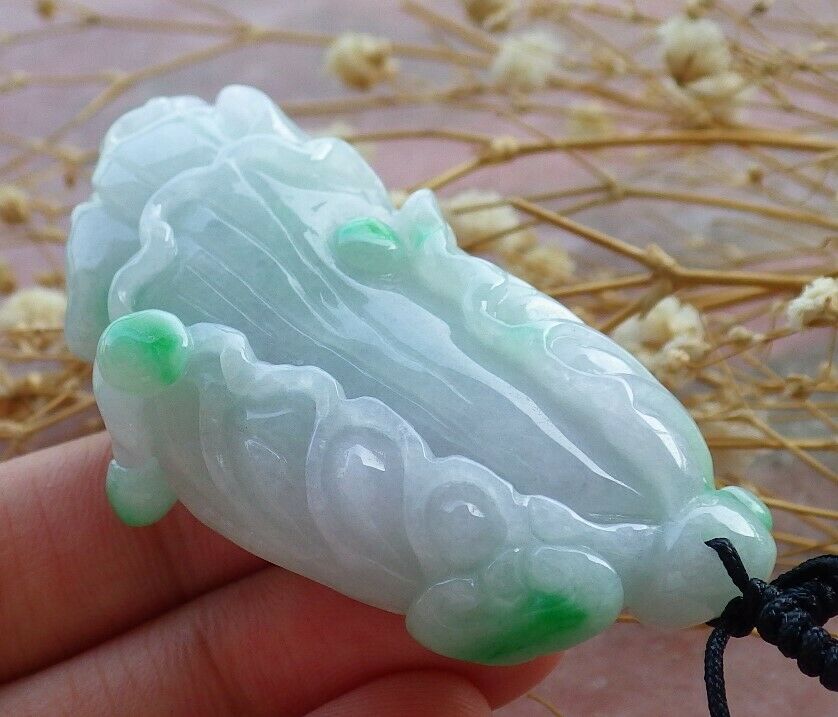 Certified Hand Carved Green Natural Myanmar Burma A Jade jadeite Lotus Flower Cabbage Pendant Necklace