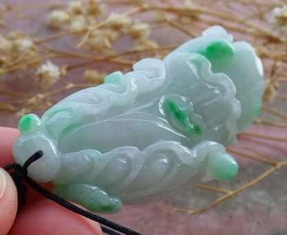 Certified Hand Carved Green Natural Myanmar Burma A Jade jadeite Lotus Flower Cabbage Pendant Necklace