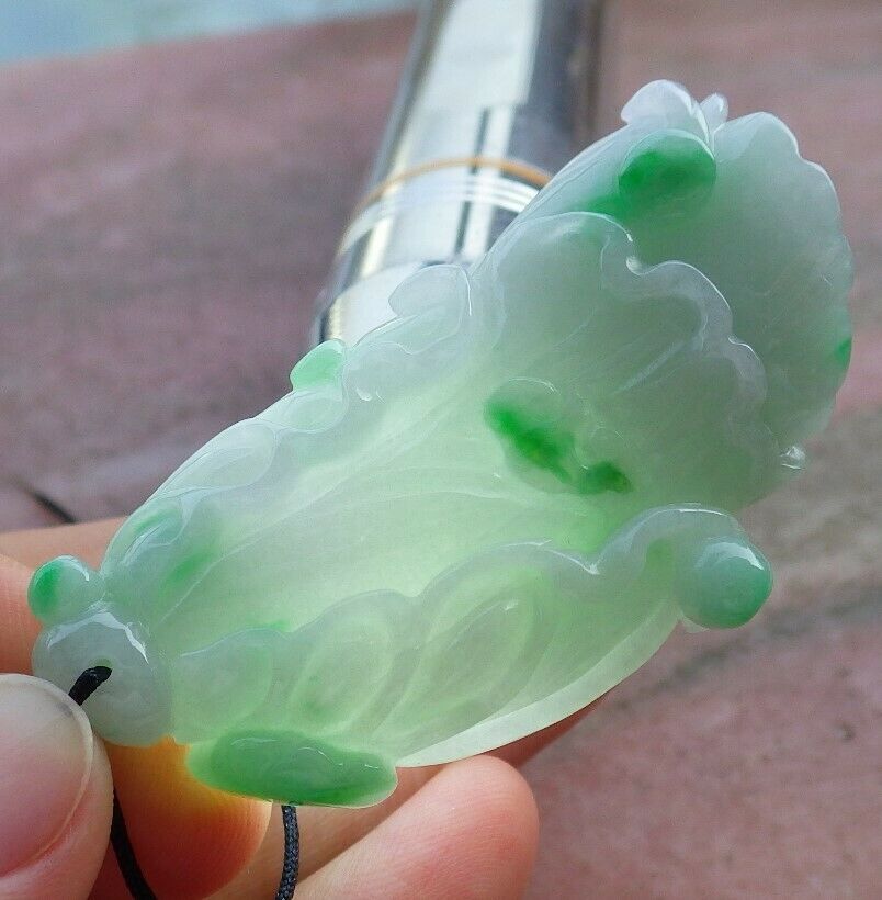 Certified Hand Carved Green Natural Myanmar Burma A Jade jadeite Lotus Flower Cabbage Pendant Necklace