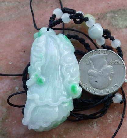 Certified Hand Carved Green Natural Myanmar Burma A Jade jadeite Lotus Flower Cabbage Pendant Necklace