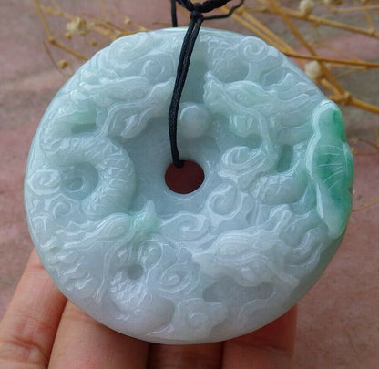 Certified Hand Carved Lavender Natural Myanmar Burma A Jade jadeite 9 Dragon Spit Bead Pendant Necklace