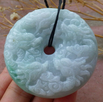 Certified Hand Carved Lavender Natural Myanmar Burma A Jade jadeite 9 Dragon Spit Bead Pendant Necklace