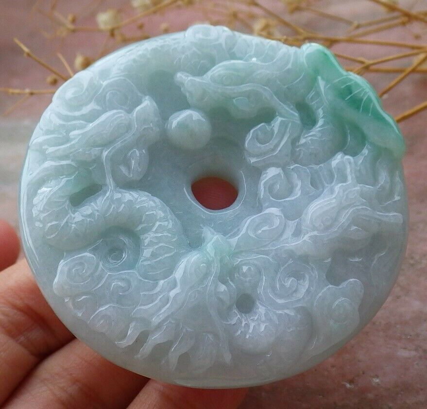 Certified Hand Carved Lavender Natural Myanmar Burma A Jade jadeite 9 Dragon Spit Bead Pendant Necklace