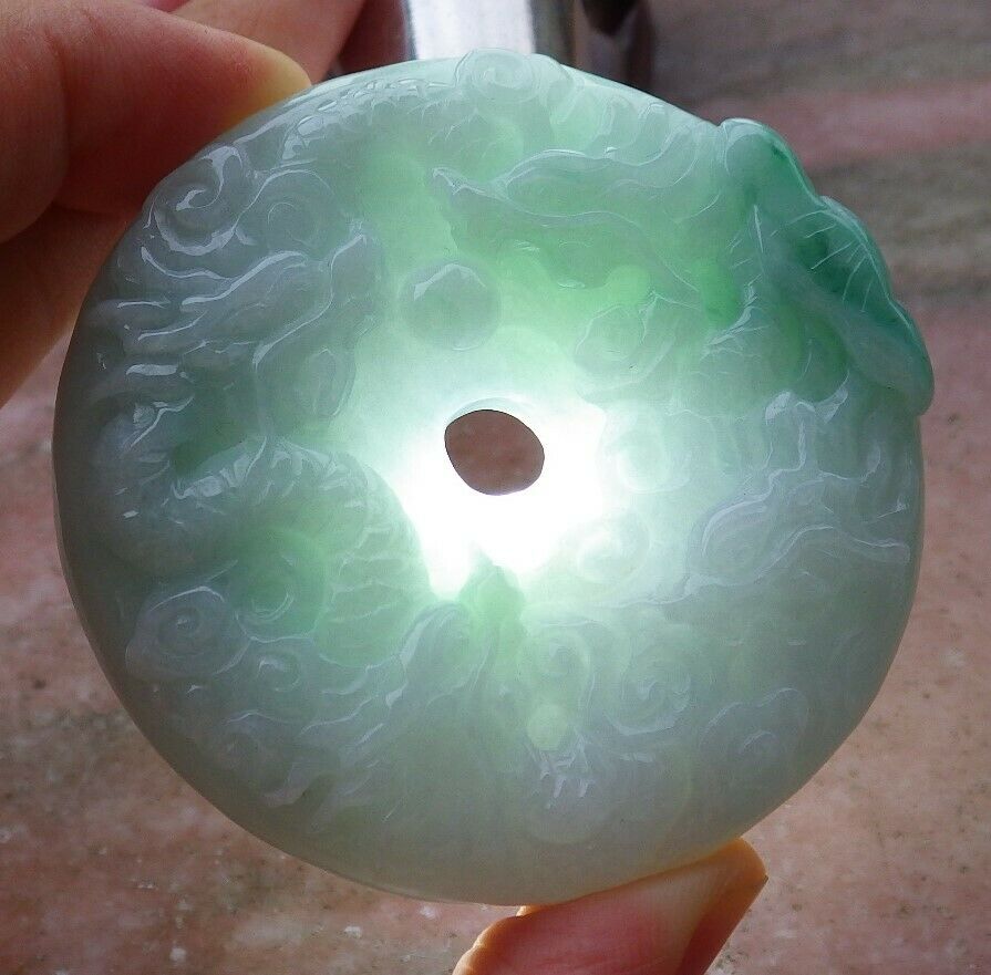 Certified Hand Carved Lavender Natural Myanmar Burma A Jade jadeite 9 Dragon Spit Bead Pendant Necklace