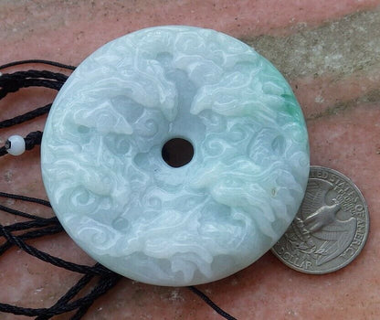 Certified Hand Carved Lavender Natural Myanmar Burma A Jade jadeite 9 Dragon Spit Bead Pendant Necklace