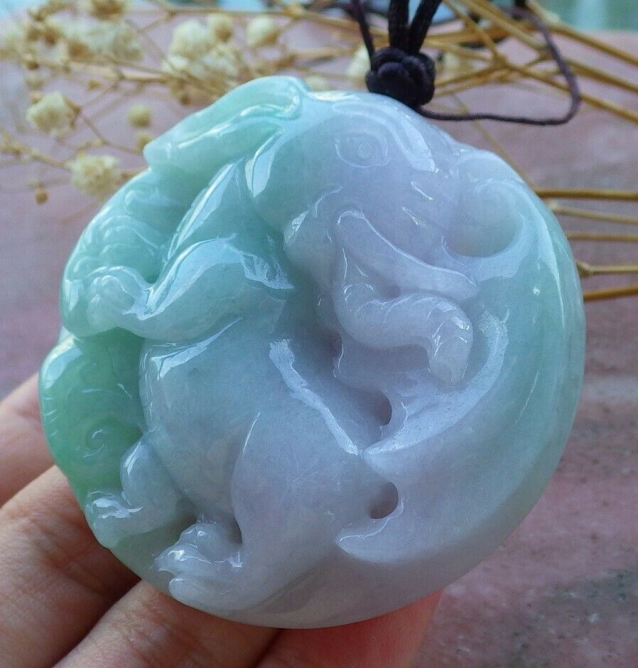 Certified Hand Carved Green 100% Natural Myanmar Burma A Jade Jadeite Ruyi Fly Elephant Pendant Necklace