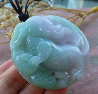 Certified Hand Carved Green 100% Natural Myanmar Burma A Jade Jadeite Ruyi Fly Elephant Pendant Necklace