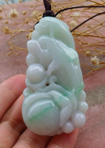 Certified Hand Carved Green Natural Myanmar Burma A Jade jadeite Dolphin Fish Bat Pendant Necklace