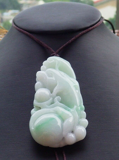 Certified Hand Carved Green Natural Myanmar Burma A Jade jadeite Dolphin Fish Bat Pendant Necklace