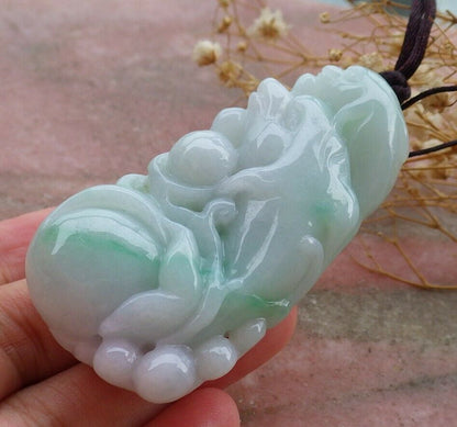 Certified Hand Carved Green Natural Myanmar Burma A Jade jadeite Dolphin Fish Bat Pendant Necklace