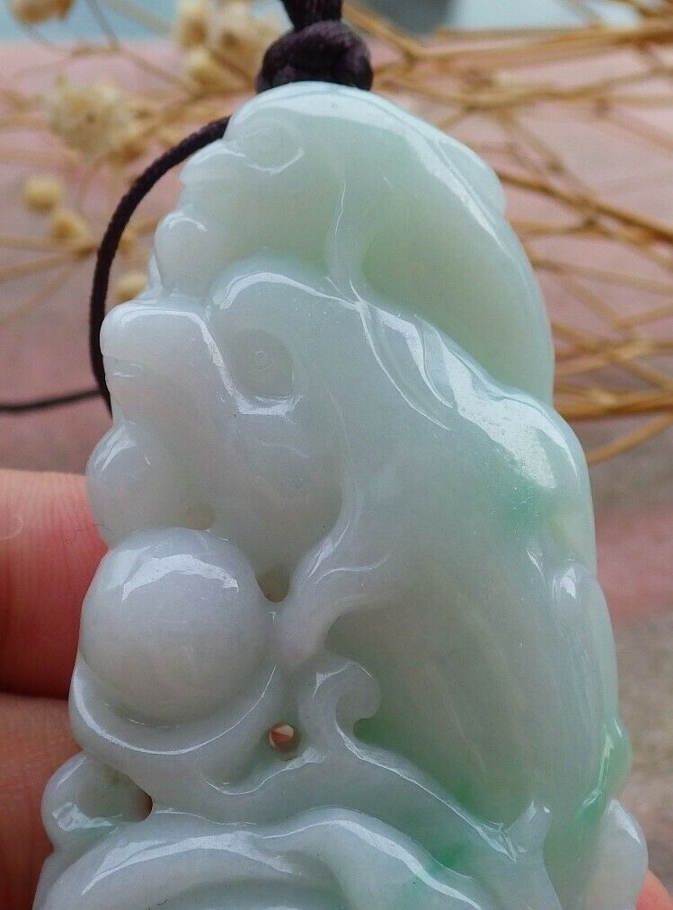 Certified Hand Carved Green Natural Myanmar Burma A Jade jadeite Dolphin Fish Bat Pendant Necklace