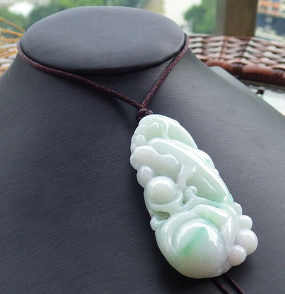 Certified Hand Carved Green Natural Myanmar Burma A Jade jadeite Dolphin Fish Bat Pendant Necklace