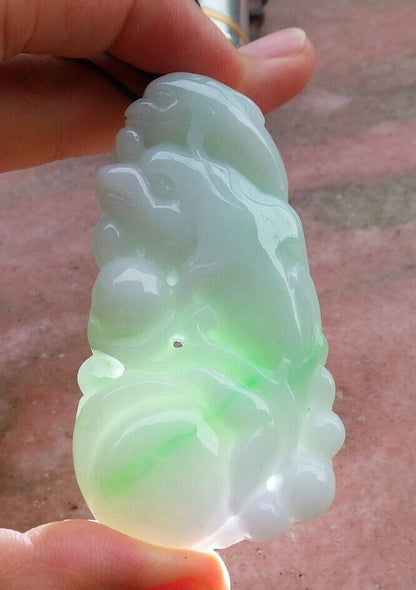 Certified Hand Carved Green Natural Myanmar Burma A Jade jadeite Dolphin Fish Bat Pendant Necklace