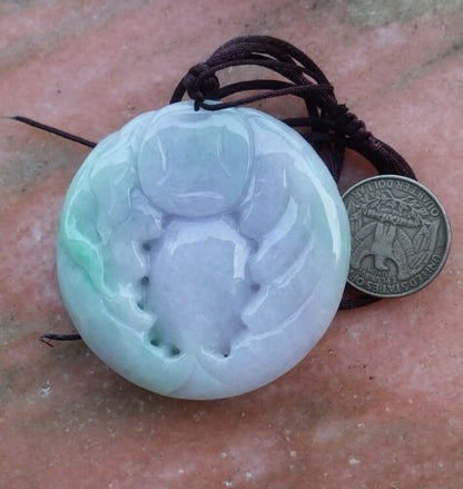 Certified Hand Carved Lavender Green 100% Natural Myanmar Burma A Jade Jadeite Ruyi Fly Elephant Pendant Necklace