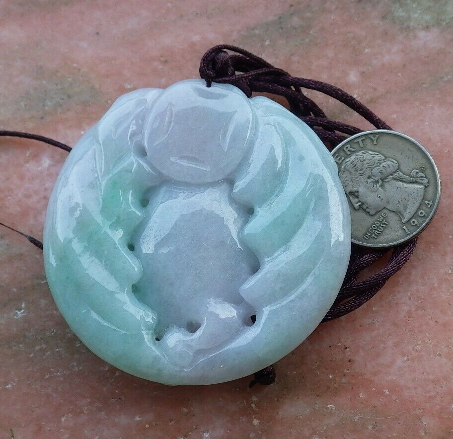 Certified Hand Carved Lavender Green 100% Natural Myanmar Burma A Jade Jadeite Ruyi Fly Elephant Pendant Necklace