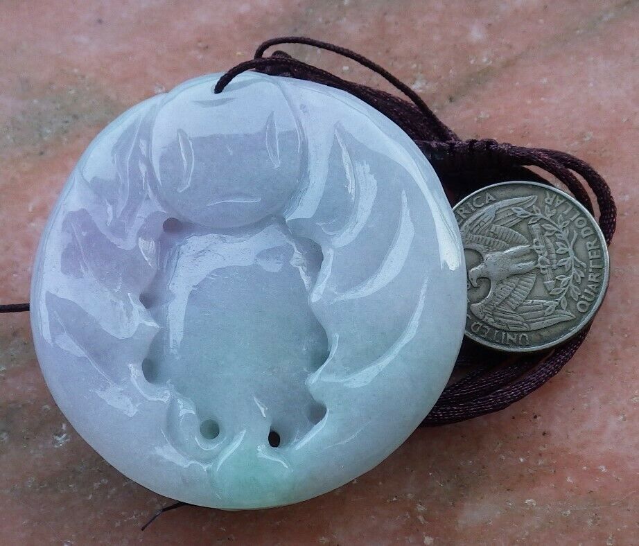 Certified Hand Carved Lavender Green 100% Natural Myanmar Burma A Jade Jadeite Ruyi Fly Elephant Pendant Necklace