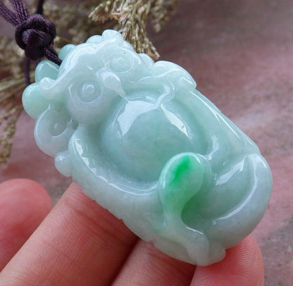 Certified Hand Carved Green Natural Myanmar Burma A Jade jadeite Owl Lotus Flower Ruyi Pendant Necklace