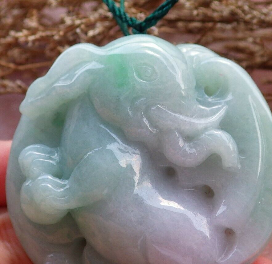 Certified Hand Carved Lavender Green 100% Natural Myanmar Burma A Jade Jadeite Ruyi Fly Elephant Pendant Necklace