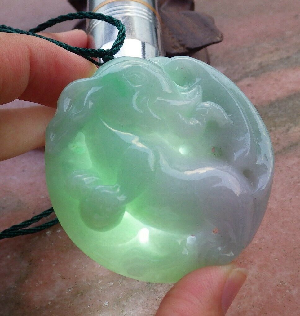 Certified Hand Carved Lavender Green 100% Natural Myanmar Burma A Jade Jadeite Ruyi Fly Elephant Pendant Necklace