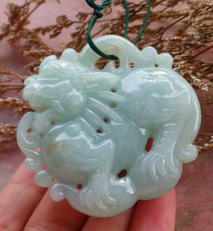 Certified Hand Carved Green 100% Natural Myanmar Burma A Jade jadeite Dragon Pi Xiu Coin Pendant Necklace