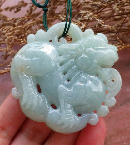 Certified Hand Carved Green 100% Natural Myanmar Burma A Jade jadeite Dragon Pi Xiu Coin Pendant Necklace