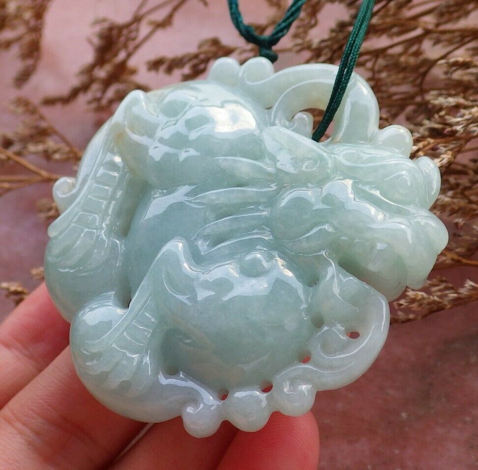 Certified Hand Carved Green 100% Natural Myanmar Burma A Jade jadeite Dragon Pi Xiu Coin Pendant Necklace