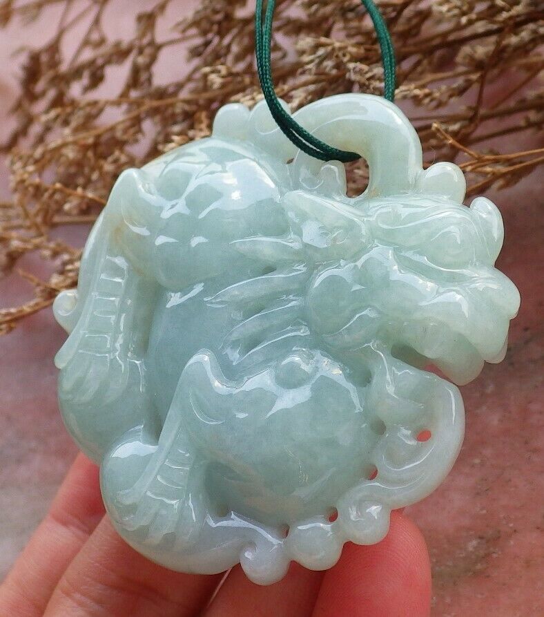 Certified Hand Carved Green 100% Natural Myanmar Burma A Jade jadeite Dragon Pi Xiu Coin Pendant Necklace