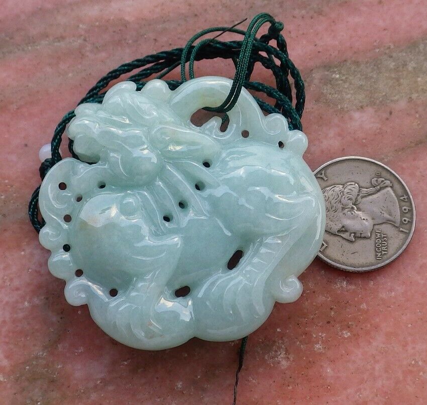 Certified Hand selling Carved Natural Green Myanmar Burma A Jade jadeite Dragon Pi Xiu Pendant Necklace