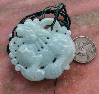 Certified Hand Carved Green 100% Natural Myanmar Burma A Jade jadeite Dragon Pi Xiu Coin Pendant Necklace