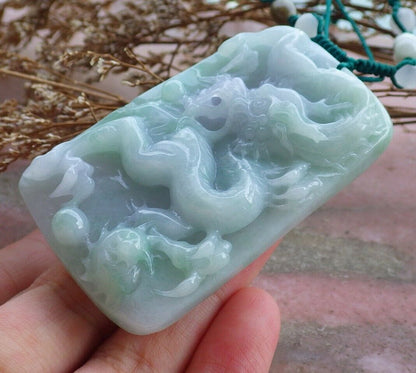 Certified Hand Carved Lavender Green Myanmar Burma Natural A Jade jadeite Dragon Bead Pendant Necklace