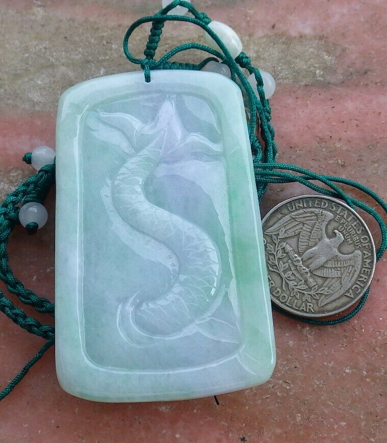 Certified Hand Carved Lavender Green Myanmar Burma Natural A Jade jadeite Dragon Bead Pendant Necklace