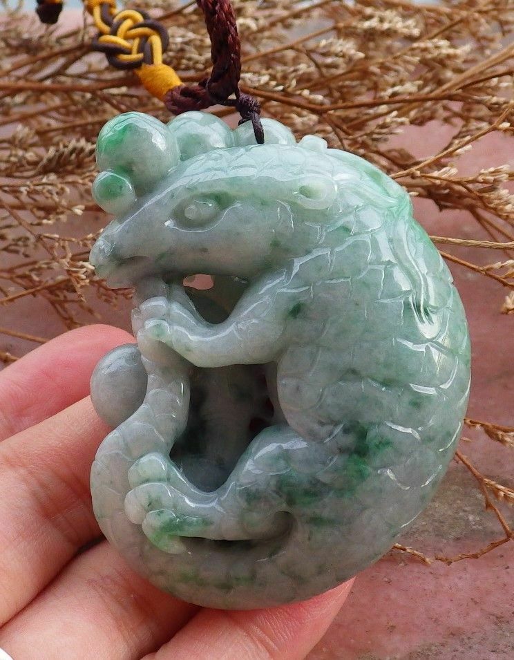 Certified Hand Carved Green Natural Myanmar Burma A Jade jadeite Mouse Rat Bead Ruyi Pendant Necklace